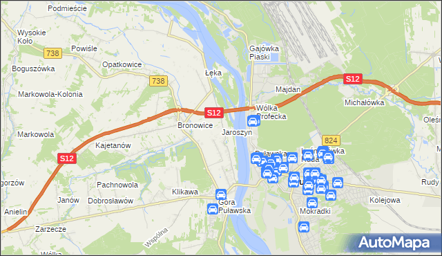 mapa Jaroszyn gmina Puławy, Jaroszyn gmina Puławy na mapie Targeo