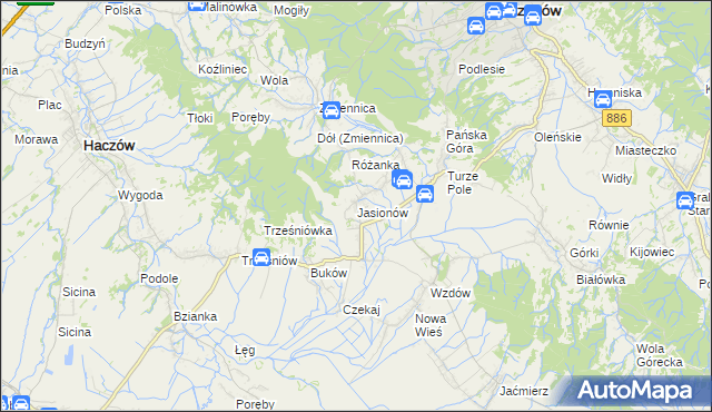 mapa Jasionów gmina Haczów, Jasionów gmina Haczów na mapie Targeo