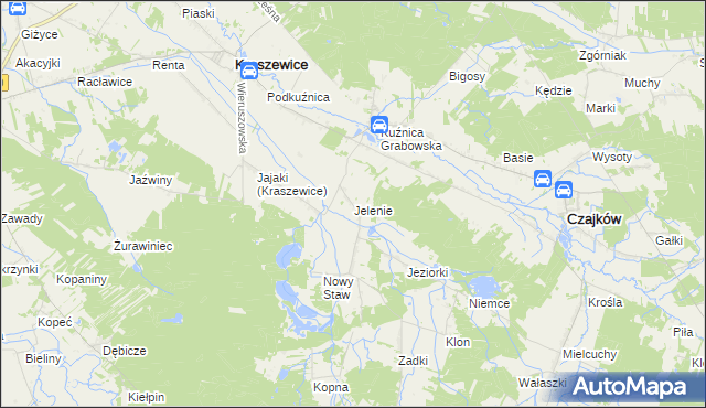 mapa Jelenie gmina Kraszewice, Jelenie gmina Kraszewice na mapie Targeo