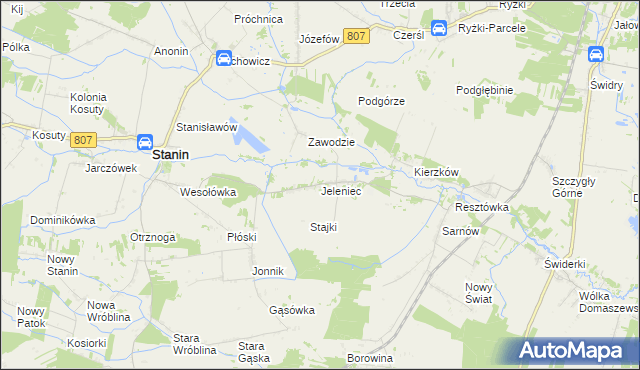mapa Jeleniec gmina Stanin, Jeleniec gmina Stanin na mapie Targeo