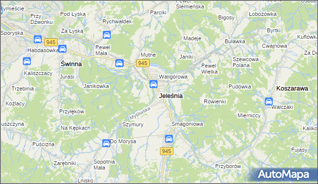 mapa Jeleśnia, Jeleśnia na mapie Targeo