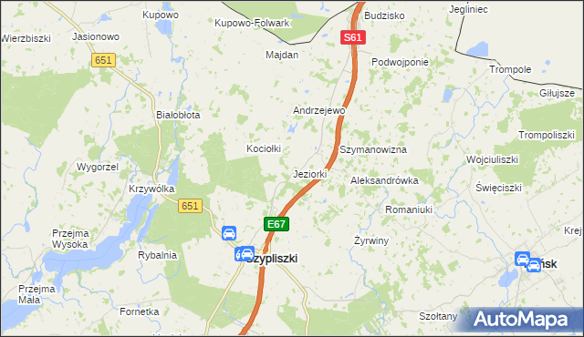 mapa Jeziorki gmina Szypliszki, Jeziorki gmina Szypliszki na mapie Targeo
