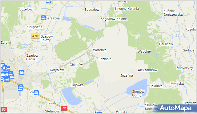 mapa Jeziorko gmina Przykona, Jeziorko gmina Przykona na mapie Targeo