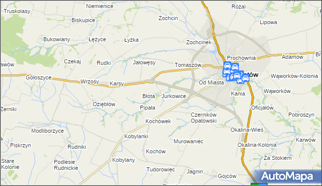mapa Jurkowice gmina Opatów, Jurkowice gmina Opatów na mapie Targeo