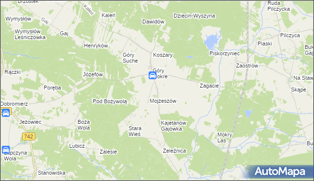 mapa Kajetanów gmina Przedbórz, Kajetanów gmina Przedbórz na mapie Targeo