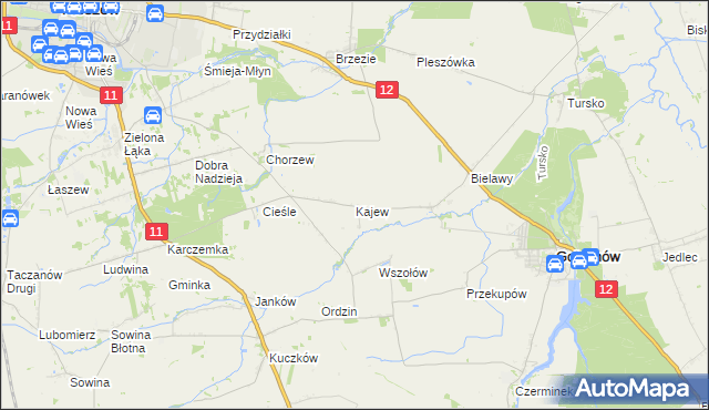 mapa Kajew gmina Gołuchów, Kajew gmina Gołuchów na mapie Targeo