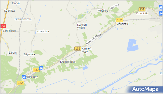 mapa Kamień Mały gmina Witnica, Kamień Mały gmina Witnica na mapie Targeo