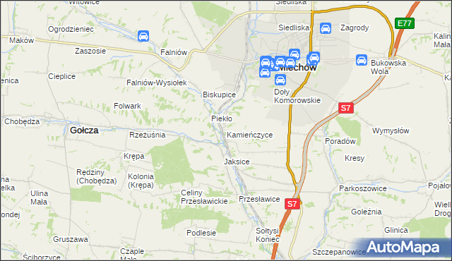 mapa Kamieńczyce gmina Miechów, Kamieńczyce gmina Miechów na mapie Targeo