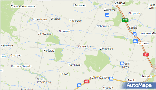 mapa Kamienica gmina Załuski, Kamienica gmina Załuski na mapie Targeo