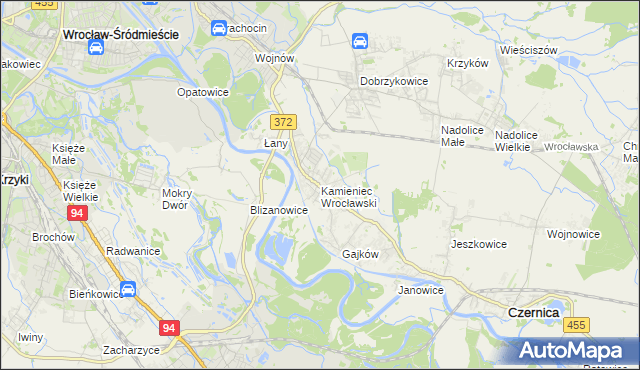 mapa Kamieniec Wrocławski, Kamieniec Wrocławski na mapie Targeo