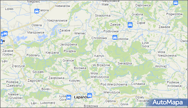 mapa Kamyk gmina Łapanów, Kamyk gmina Łapanów na mapie Targeo