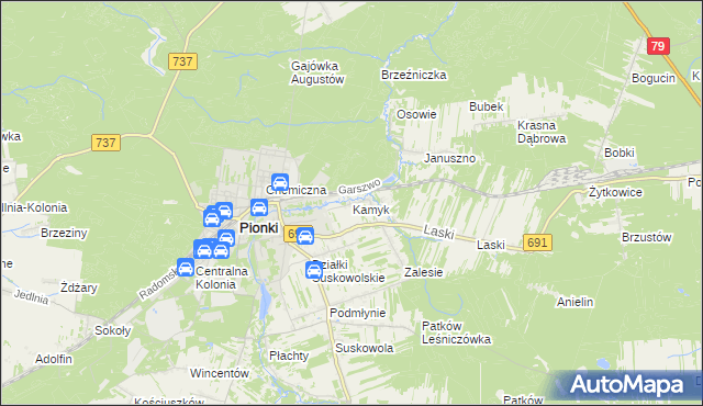 mapa Kamyk gmina Pionki, Kamyk gmina Pionki na mapie Targeo
