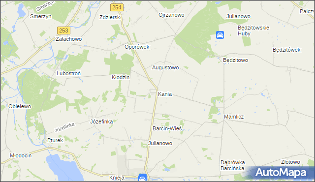 mapa Kania gmina Barcin, Kania gmina Barcin na mapie Targeo