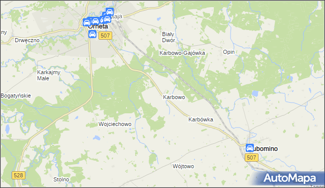 mapa Karbowo gmina Orneta, Karbowo gmina Orneta na mapie Targeo