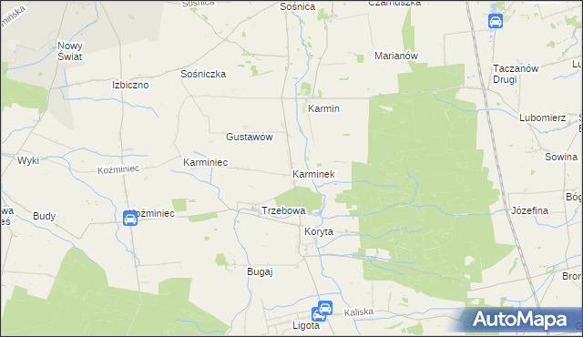 mapa Karminek, Karminek na mapie Targeo