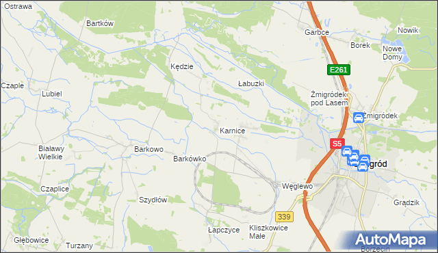 mapa Karnice gmina Żmigród, Karnice gmina Żmigród na mapie Targeo