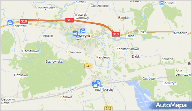 mapa Karolewo gmina Wyrzysk, Karolewo gmina Wyrzysk na mapie Targeo