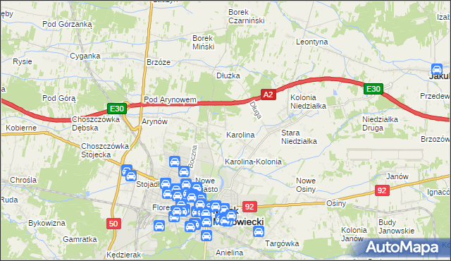 mapa Karolina gmina Mińsk Mazowiecki, Karolina gmina Mińsk Mazowiecki na mapie Targeo