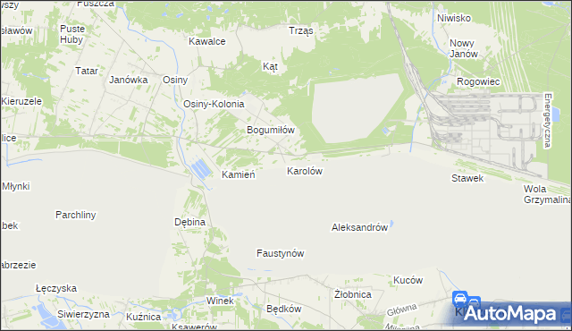 mapa Karolów gmina Kleszczów, Karolów gmina Kleszczów na mapie Targeo