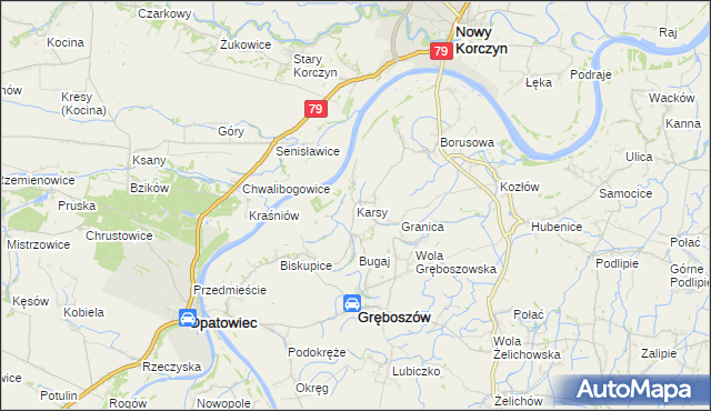 mapa Karsy gmina Gręboszów, Karsy gmina Gręboszów na mapie Targeo
