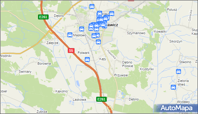 mapa Kąty gmina Rawicz, Kąty gmina Rawicz na mapie Targeo