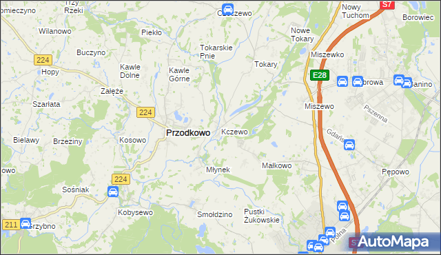 mapa Kczewo gmina Przodkowo, Kczewo gmina Przodkowo na mapie Targeo