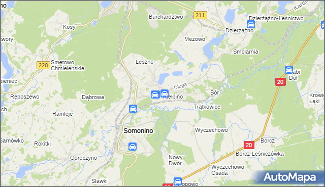mapa Kiełpino gmina Kartuzy, Kiełpino gmina Kartuzy na mapie Targeo