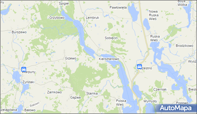 mapa Kiersztanowo gmina Mrągowo, Kiersztanowo gmina Mrągowo na mapie Targeo