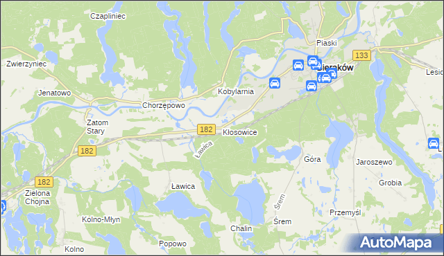 mapa Kłosowice gmina Sieraków, Kłosowice gmina Sieraków na mapie Targeo