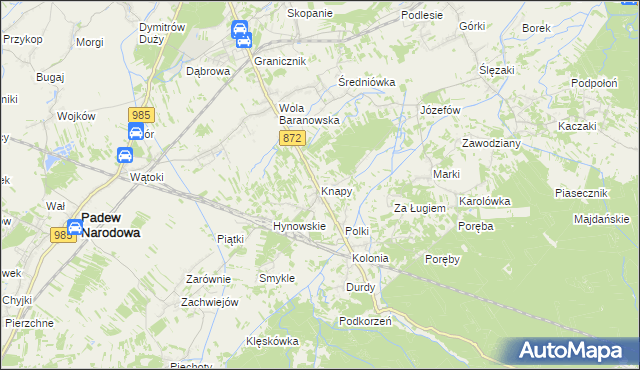 mapa Knapy gmina Baranów Sandomierski, Knapy gmina Baranów Sandomierski na mapie Targeo