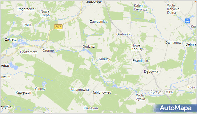 mapa Kobusy gmina Sobolew, Kobusy gmina Sobolew na mapie Targeo