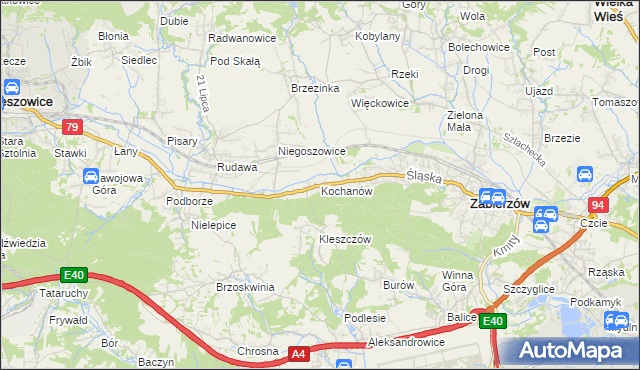 mapa Kochanów gmina Zabierzów, Kochanów gmina Zabierzów na mapie Targeo