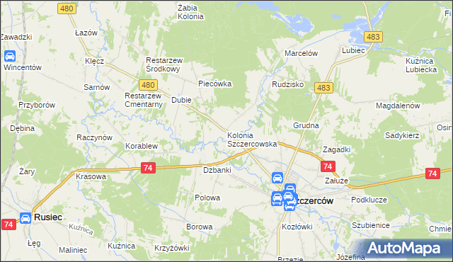 mapa Kolonia Szczercowska, Kolonia Szczercowska na mapie Targeo