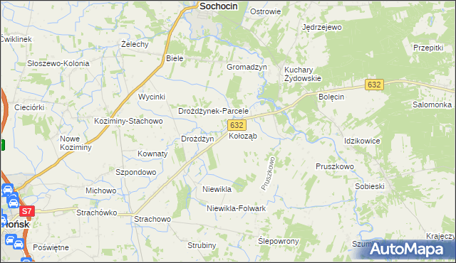 mapa Kołoząb gmina Sochocin, Kołoząb gmina Sochocin na mapie Targeo