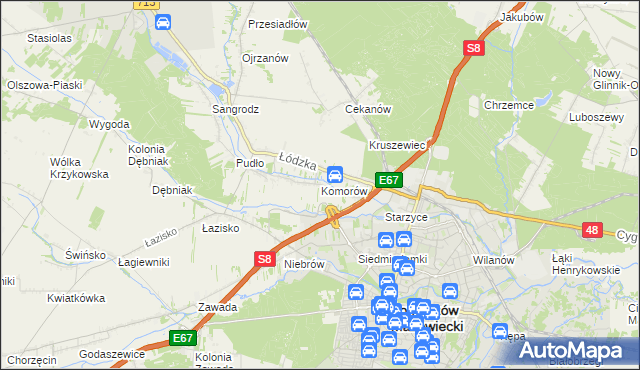 mapa Komorów gmina Tomaszów Mazowiecki, Komorów gmina Tomaszów Mazowiecki na mapie Targeo