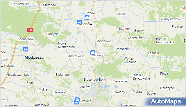 mapa Konary gmina Brochów, Konary gmina Brochów na mapie Targeo