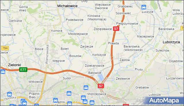 mapa Kończyce gmina Michałowice, Kończyce gmina Michałowice na mapie Targeo
