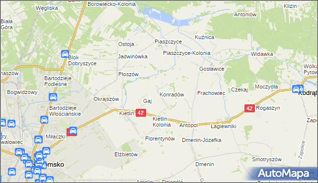 mapa Konradów gmina Kodrąb, Konradów gmina Kodrąb na mapie Targeo