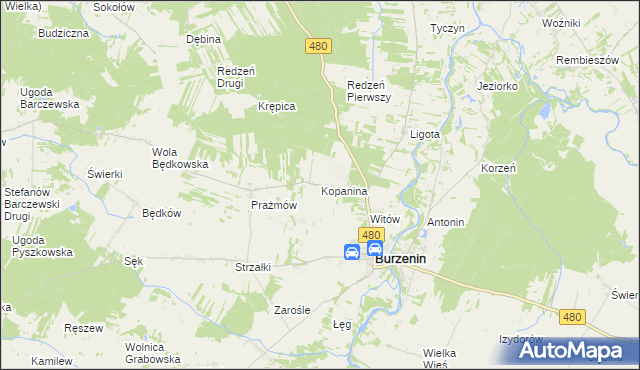 mapa Kopanina gmina Burzenin, Kopanina gmina Burzenin na mapie Targeo