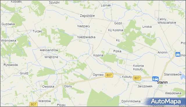 mapa Kopina gmina Stanin, Kopina gmina Stanin na mapie Targeo