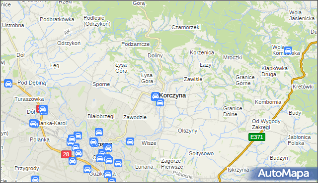 mapa Korczyna powiat krośnieński, Korczyna powiat krośnieński na mapie Targeo