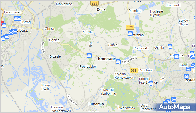 mapa Kornowac, Kornowac na mapie Targeo