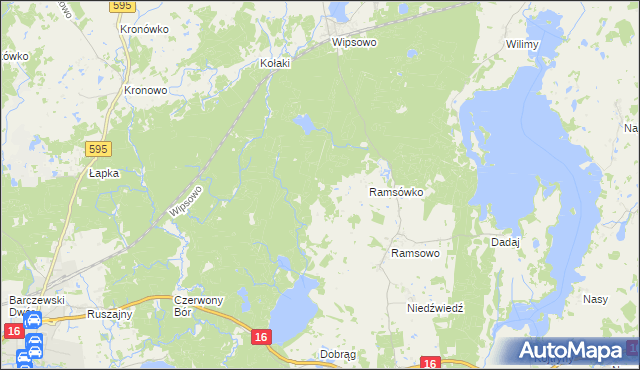 mapa Koronowo gmina Barczewo, Koronowo gmina Barczewo na mapie Targeo