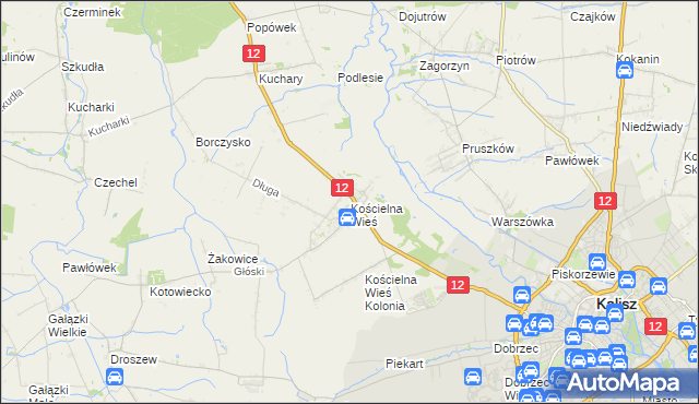 mapa Kościelna Wieś gmina Gołuchów, Kościelna Wieś gmina Gołuchów na mapie Targeo