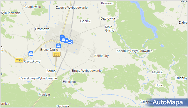mapa Kosobudy gmina Brusy, Kosobudy gmina Brusy na mapie Targeo