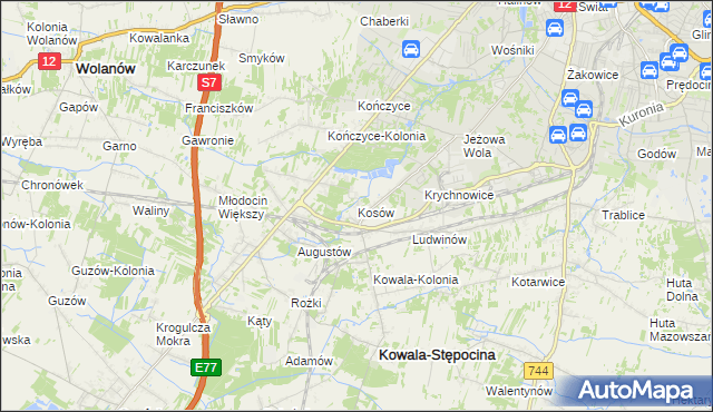 mapa Kosów gmina Kowala, Kosów gmina Kowala na mapie Targeo