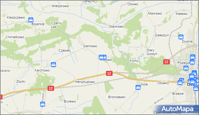 mapa Kosowo gmina Gostyń, Kosowo gmina Gostyń na mapie Targeo