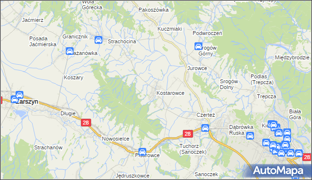 mapa Kostarowce, Kostarowce na mapie Targeo