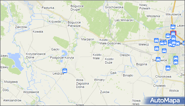 mapa Kostki Małe, Kostki Małe na mapie Targeo