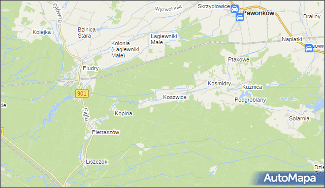 mapa Koszwice, Koszwice na mapie Targeo